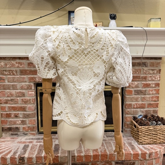 NWOT Express White Lace Puff Sleeve Blouse w/ Attached White Tank / XS - Picture 8 of 11
